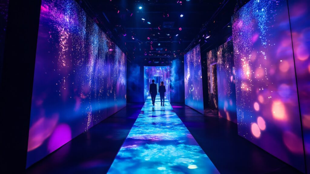 a creative product launch event with unique and immersive lighting walls 