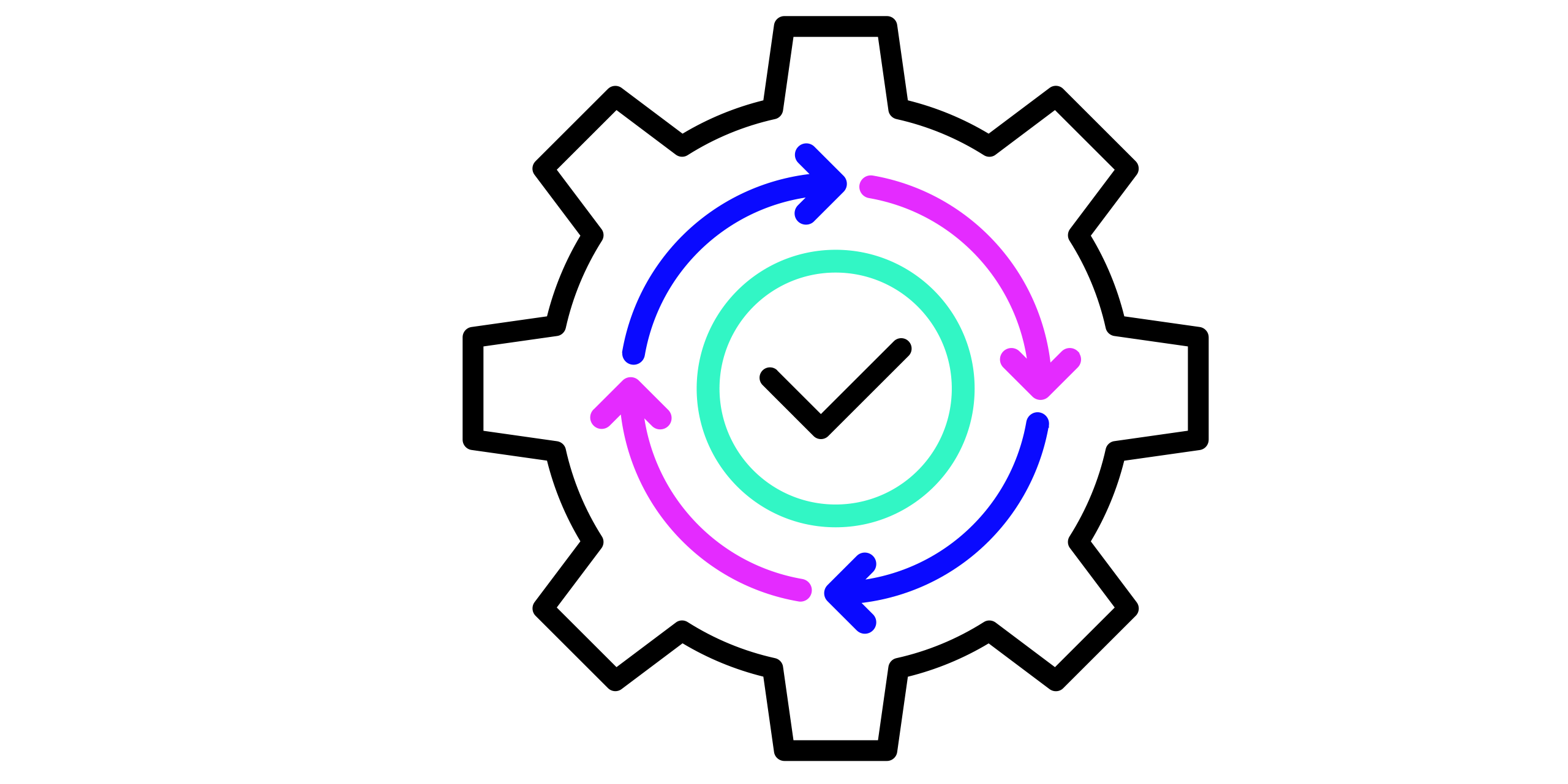 An icon of a gear with cyclical arrows going around a checkmark on the inside.