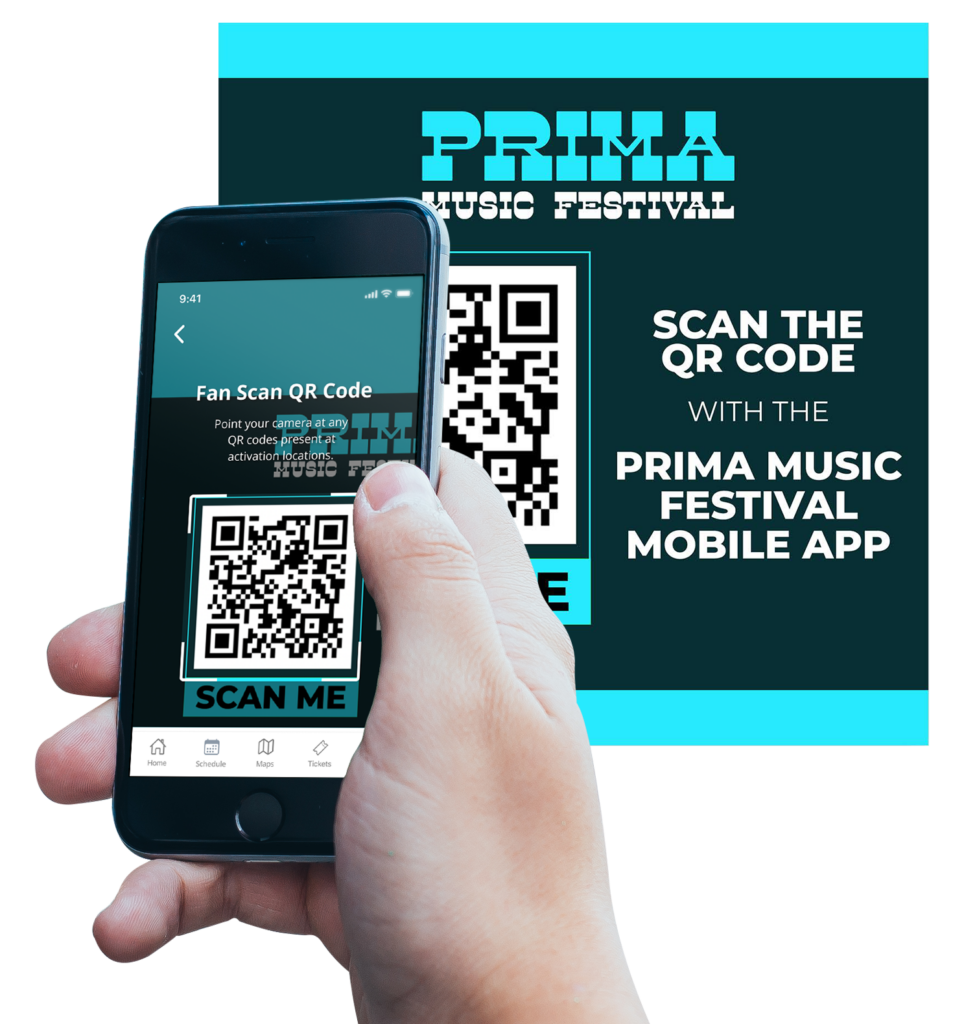 Example of a QR code being scanned for a music festival 