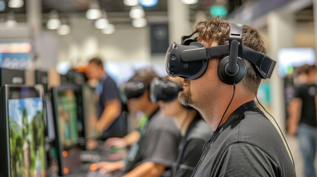 a man using a virtual reality headset at an event