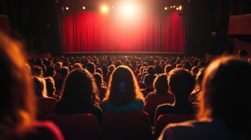 Audience watching performance in dimly lit theater