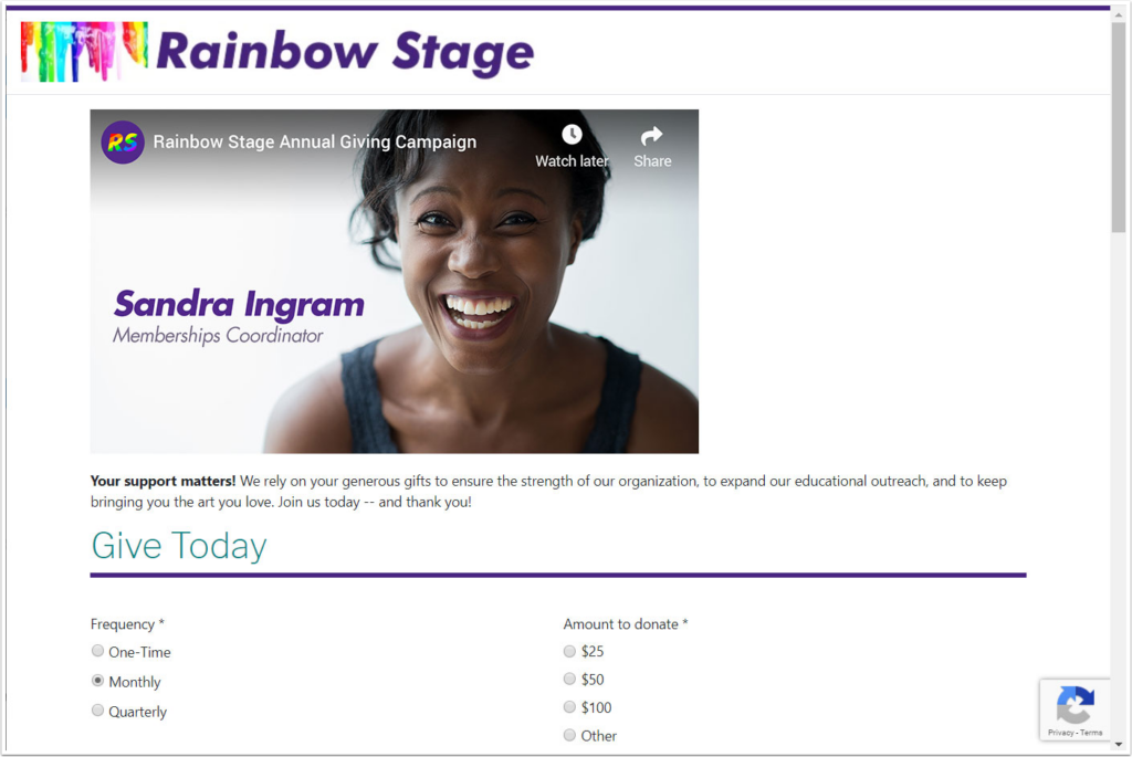 rainbow stage donation form example
