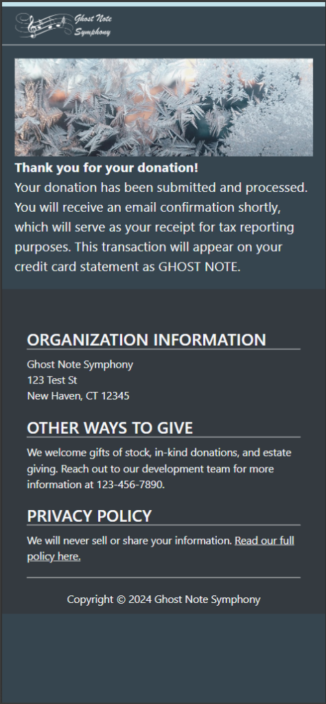 thank you page example of ghost note donation form
