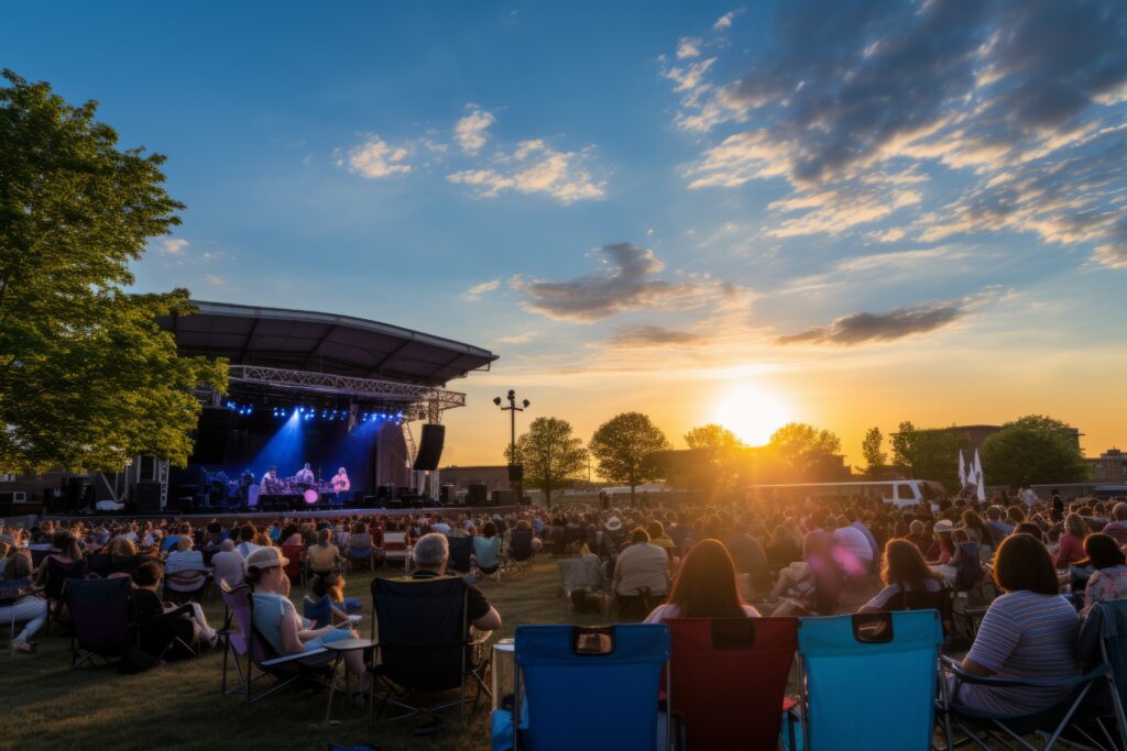 crowd gathered in front of a stage at a concert