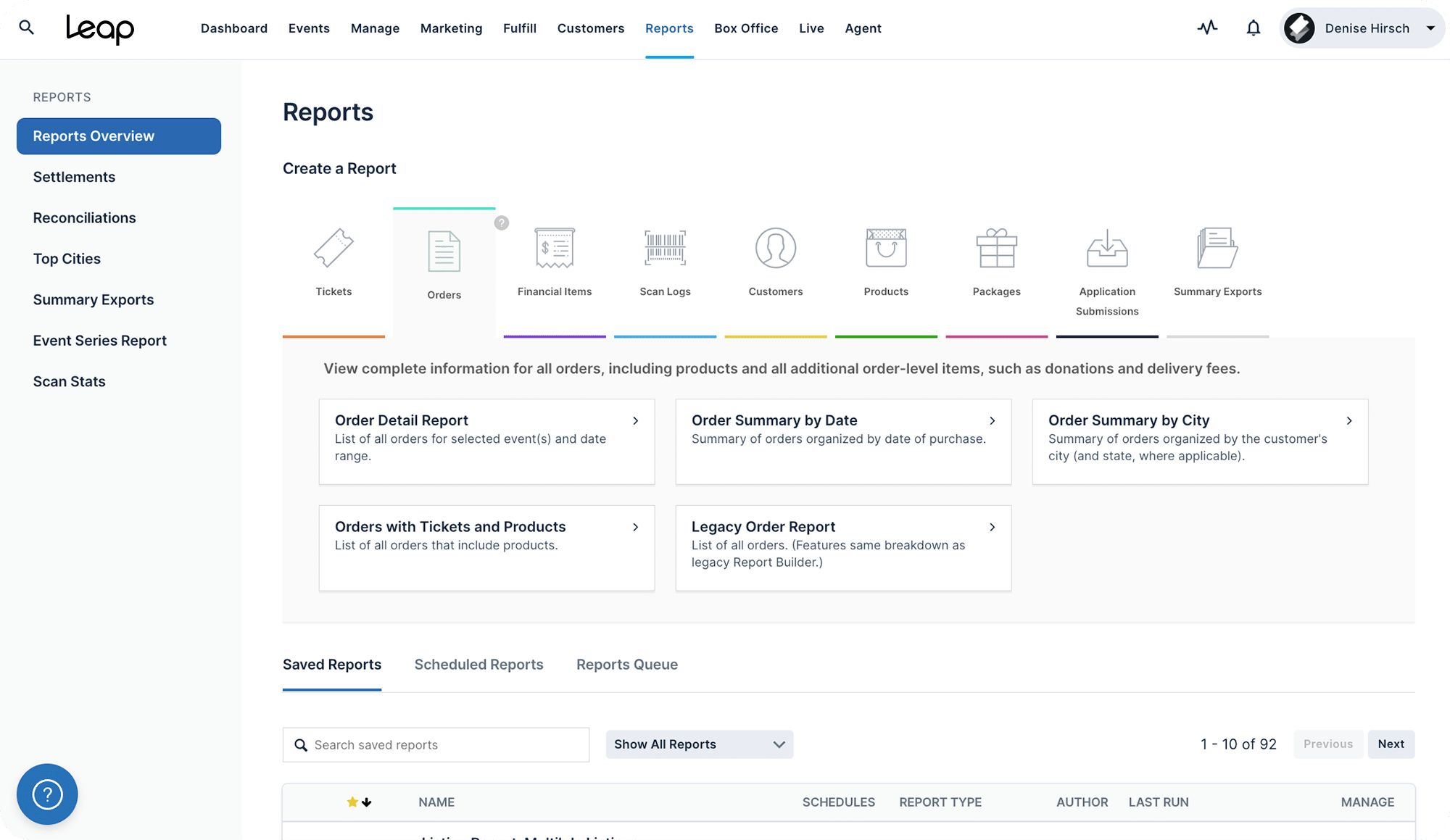 A homepage portal of a reports overview