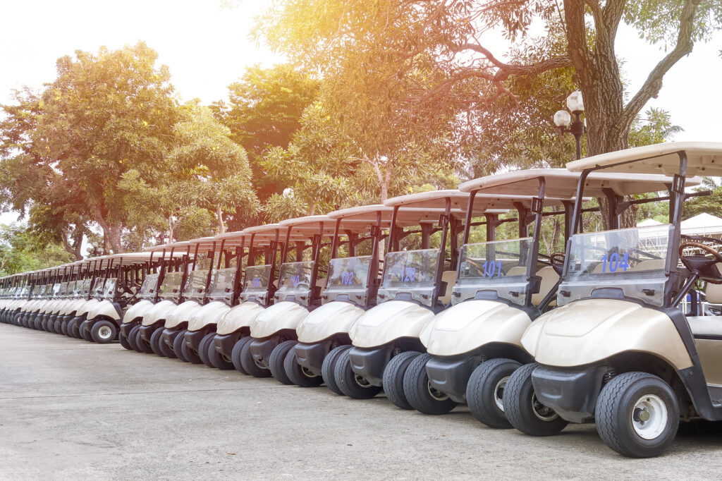 row of golf carts